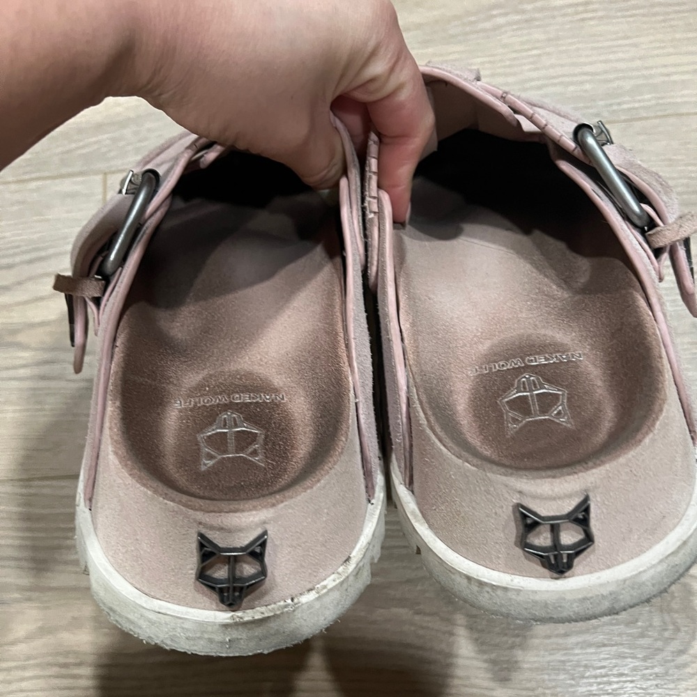 Naked Wolfe Suede Slip-On Shoes - Blush Pink Mule Open - Picture 6 of 8